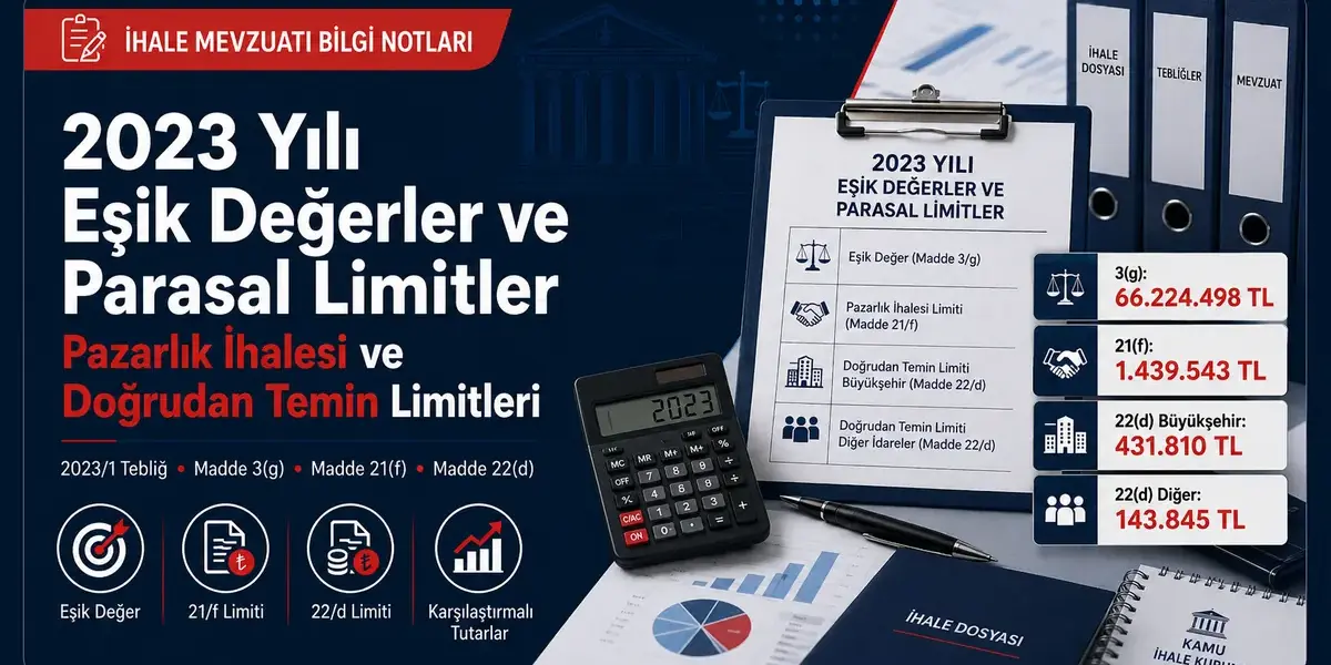 2023 yılı eşik değerler ve parasal limitler, pazarlık ihalesi limiti, doğrudan temin limiti, Madde 3(g), Madde 21(f) ve Madde 22(d)