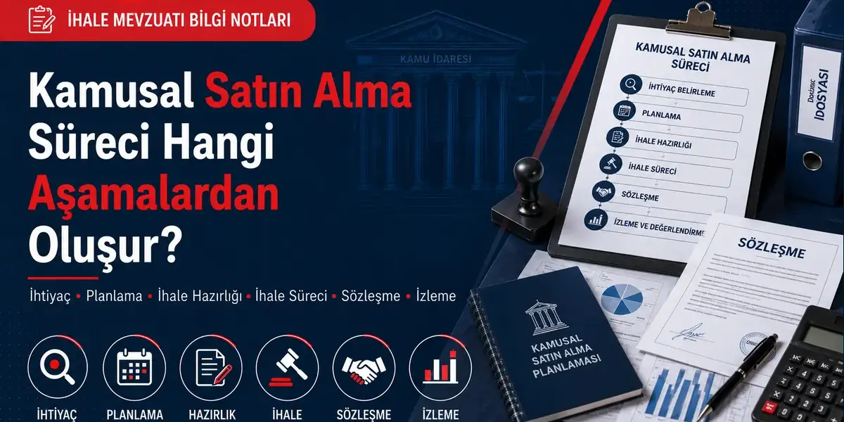 Kamusal satın alma süreci, ihtiyaç belirleme, planlama, ihale hazırlığı, ihale süreci, sözleşme ve izleme aşamaları