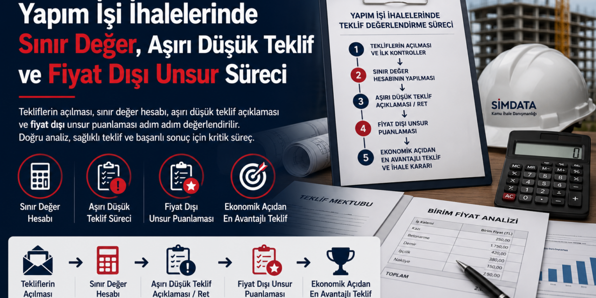 Yapım işi ihalelerinde sınır değer hesabı, aşırı düşük teklif süreci ve fiyat dışı unsur puanlaması